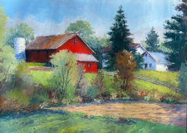 Hilltop Farm | Robin Roberts | 2020 | Oil on Cotton Canvas Board | Image Size 8x10 | Framed Size 11.5x13.5 | $775